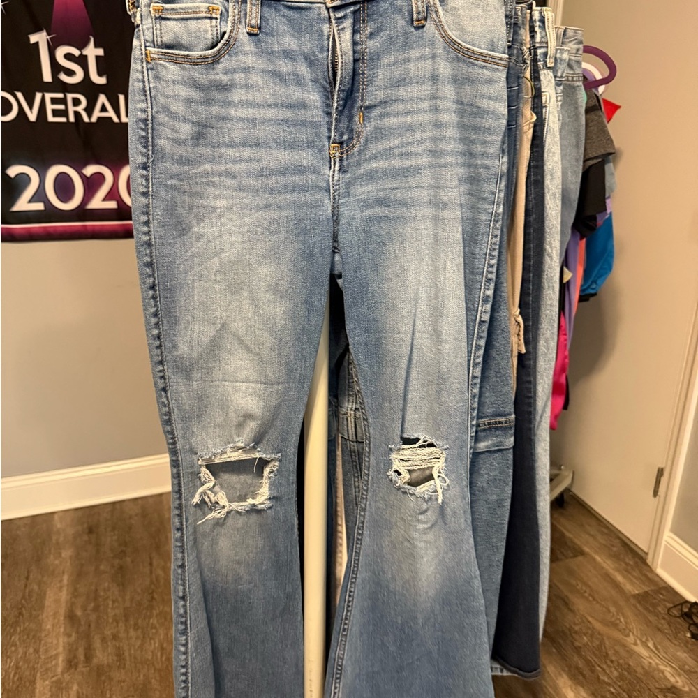 Hollister Blue Flare Wide Leg Jeans Distressed